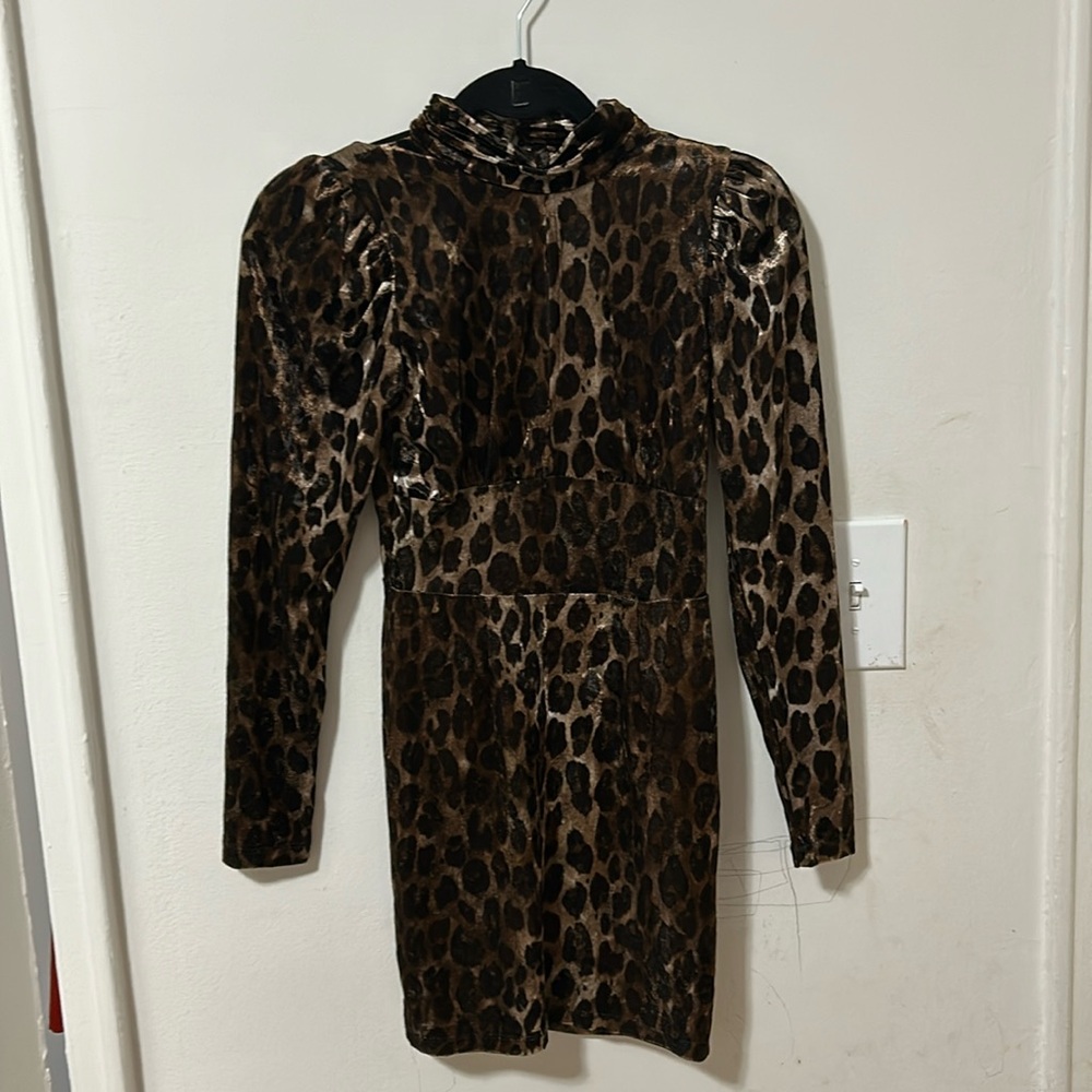 Long Sleeved Leopard, Backless Mini Dress